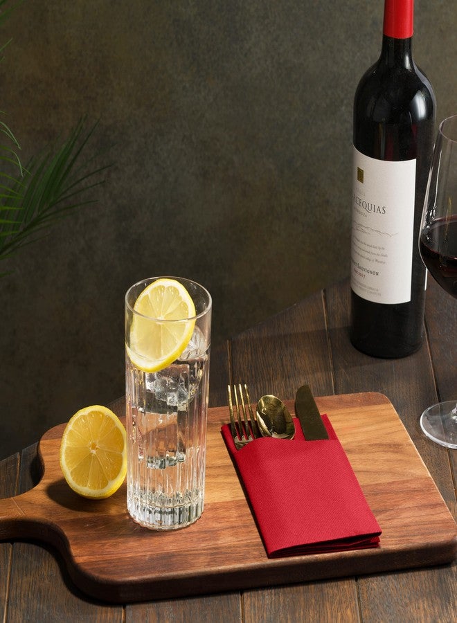 BloominGoods 50-Pack Disposable Linen-Feel Dinner Napkins with Built-in Flatware Pocket, BRIGHT RED Prefolded Cloth Like Paper Napkins For Christmas, Dinner, Wedding Or Party [Silverware NOT Included] - Image 4